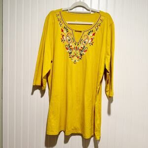 D&Co Golden Yellow Embroidered Tunic Top Plus Size 1X
